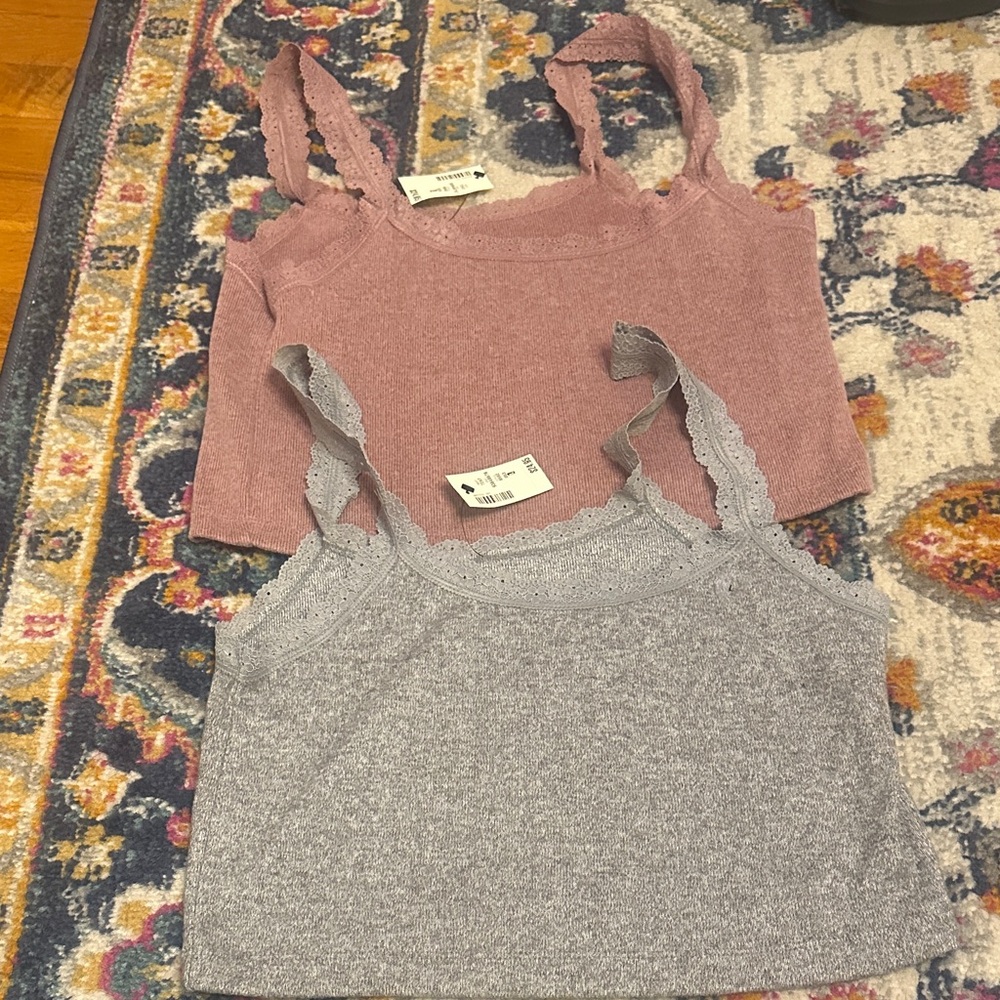 NWT Pink and Gray Lace Trim Tank Tops